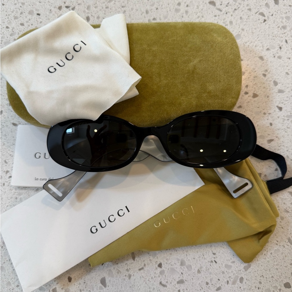 Gucci Black Oval Sunglasses with Case